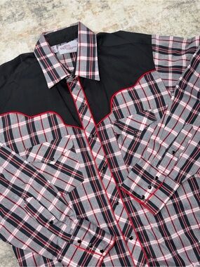 Vintage Kenny Rogers Karman Western Shirt 17/35 Plaid Pearl Snap USA Cowboy